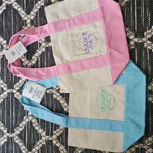 Spring Pastel Blue AND PINK SET OF 2 Trader Joe's Mini Canvas Tote Bag 2025
